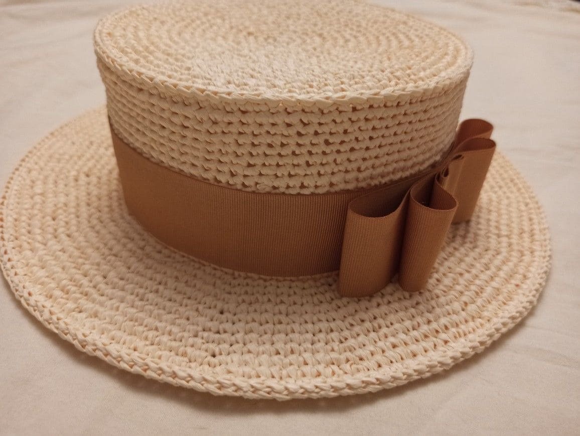 Hand-Woven Raffia Boater Hat