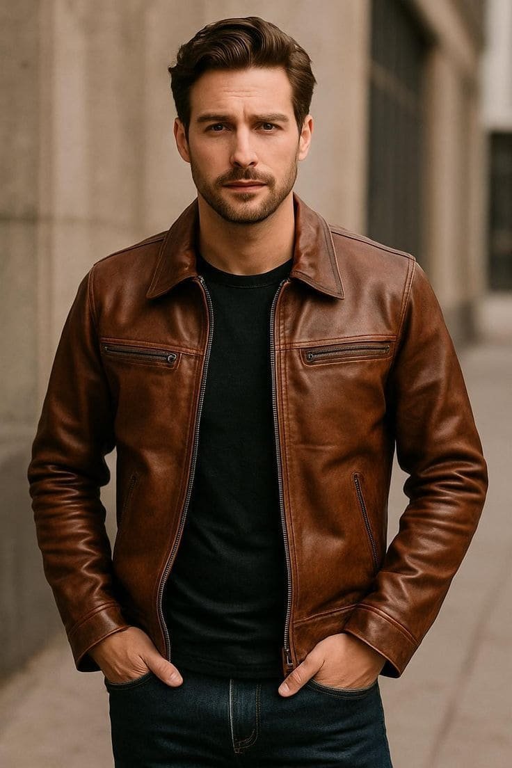 Classic Cafe Racer Leather Jacket